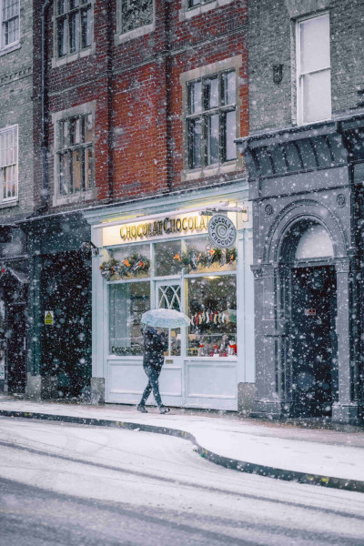 holidays snowy shopping street