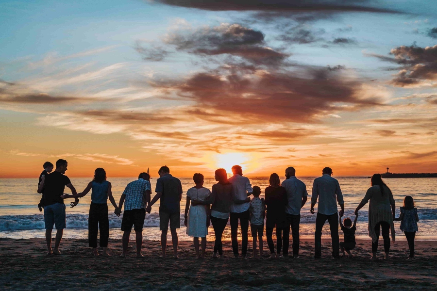 mindfulness recovery family on beach at sunset