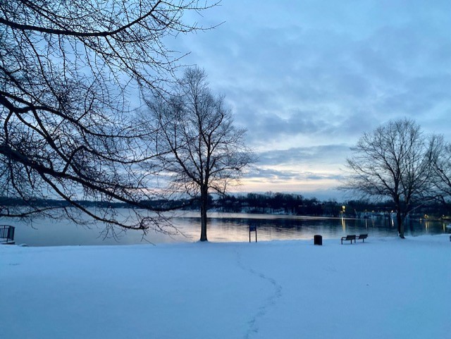 Sunrise over a winter lake to depict seasonal affective disorder