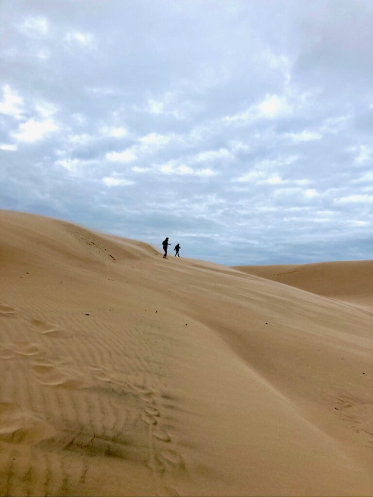 people walking on a dune awe walk