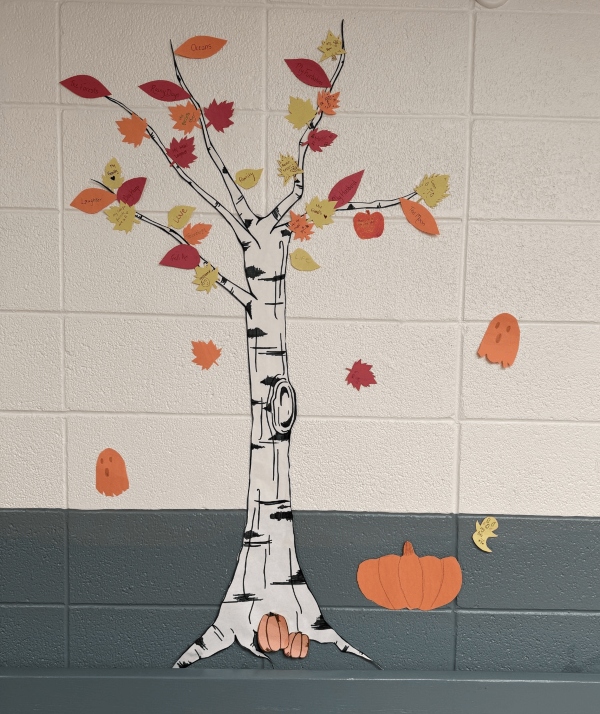 recreational therapy during the holidays gratitude tree with autumn leaves